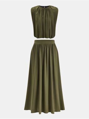 Sleeveless Pleated Top & Skirt